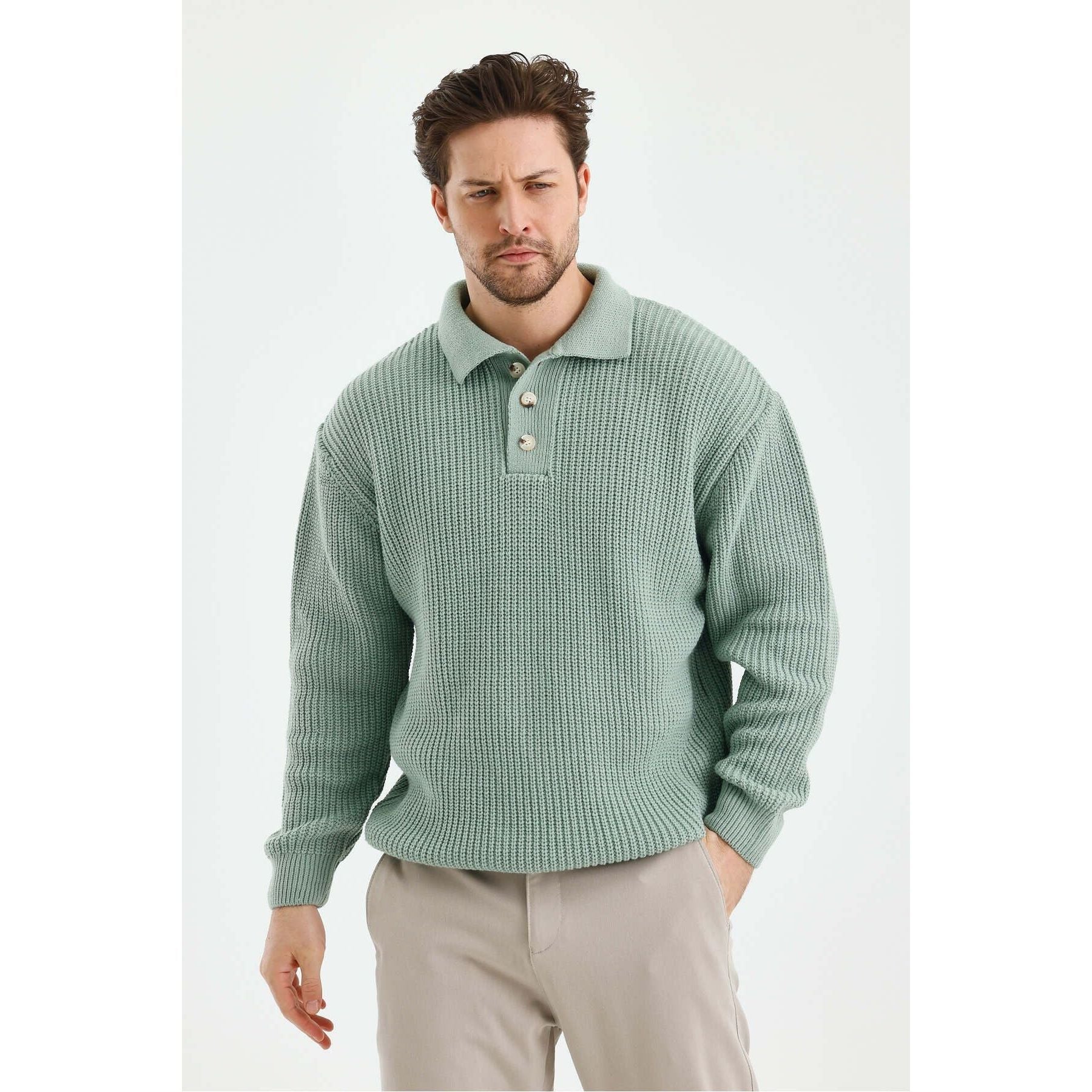 Andrzej™ | Sweter Polo z Dzianiny