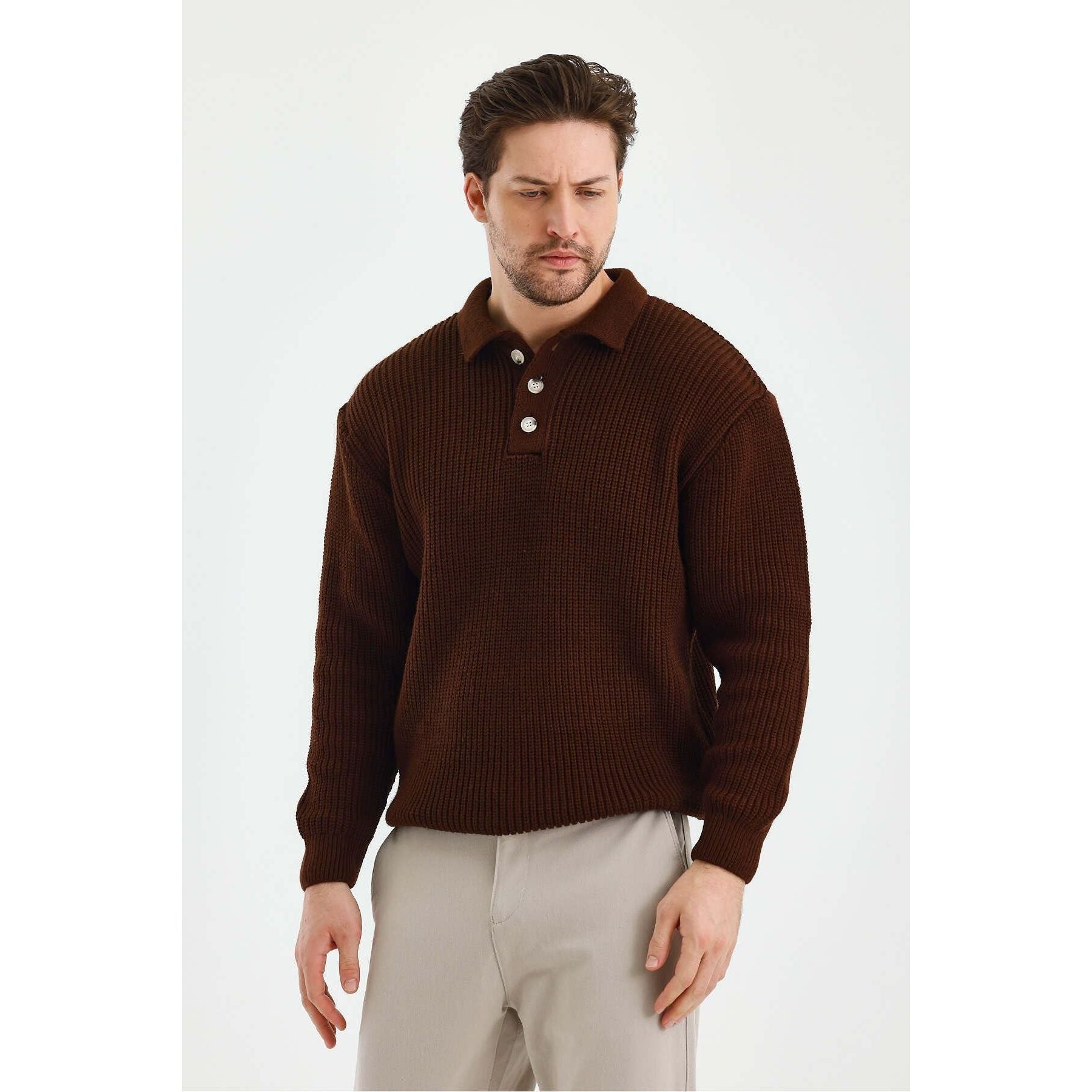 Andrzej™ | Sweter Polo z Dzianiny