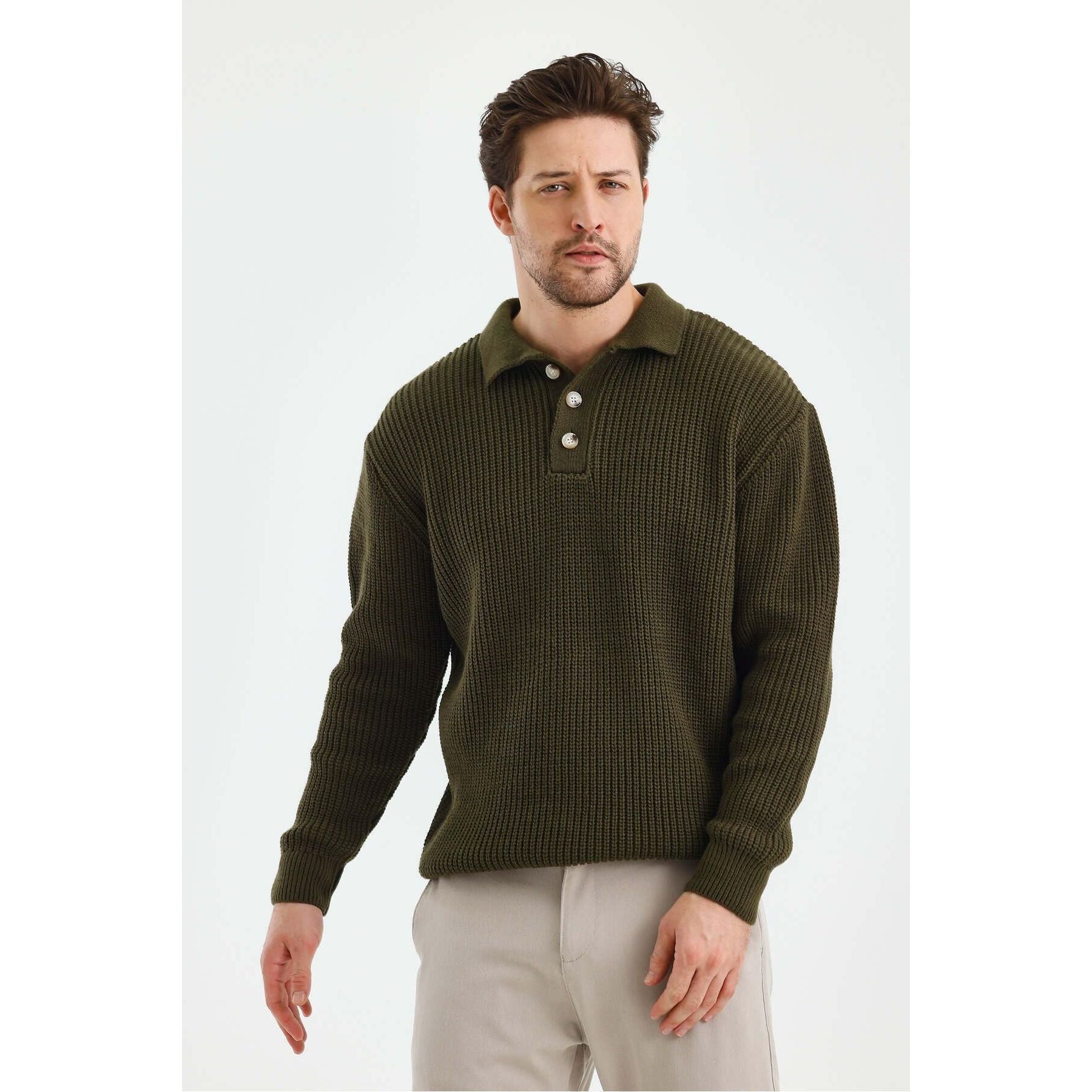 Andrzej™ | Sweter Polo z Dzianiny