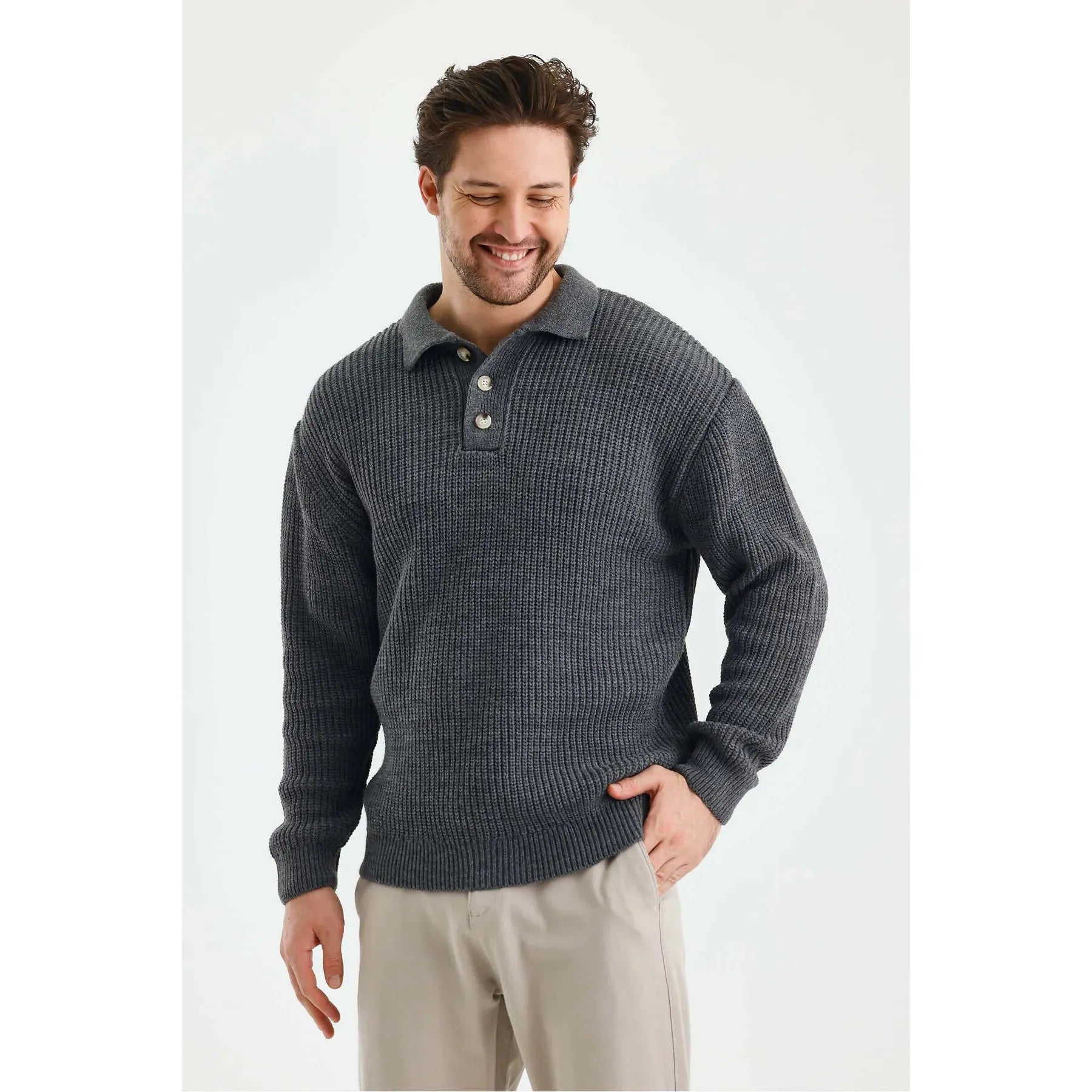 Andrzej™ | Sweter Polo z Dzianiny