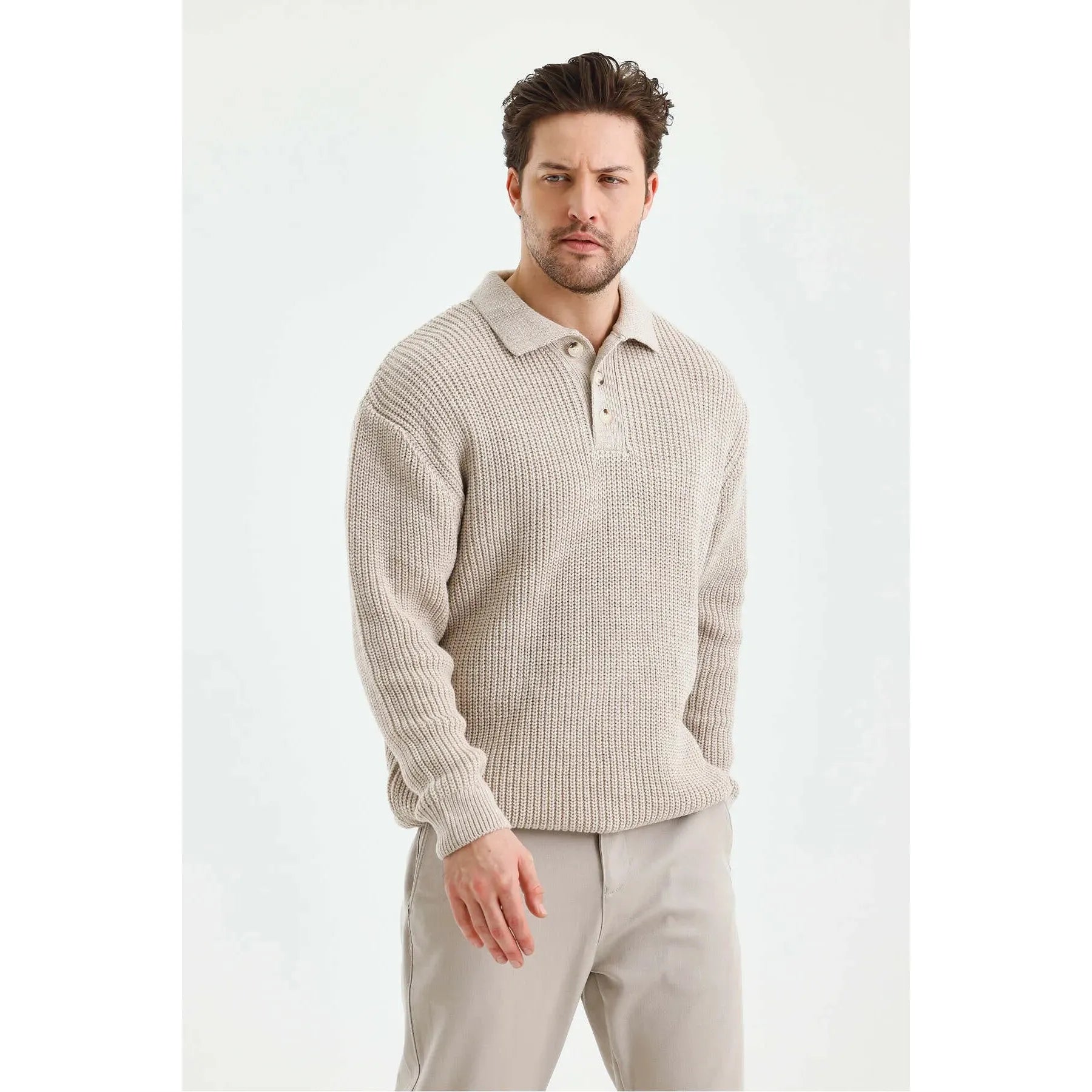 Andrzej™ | Sweter Polo z Dzianiny