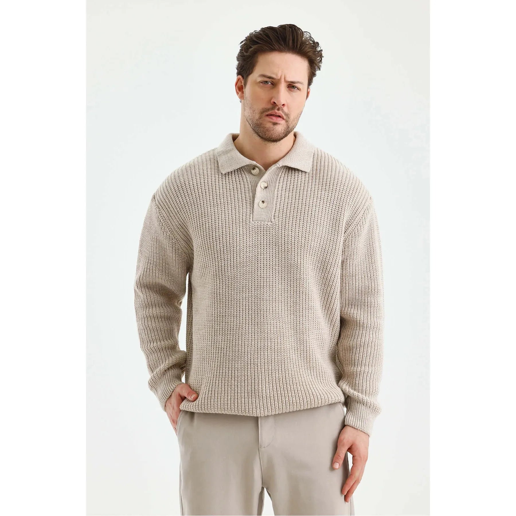 Andrzej™ | Sweter Polo z Dzianiny