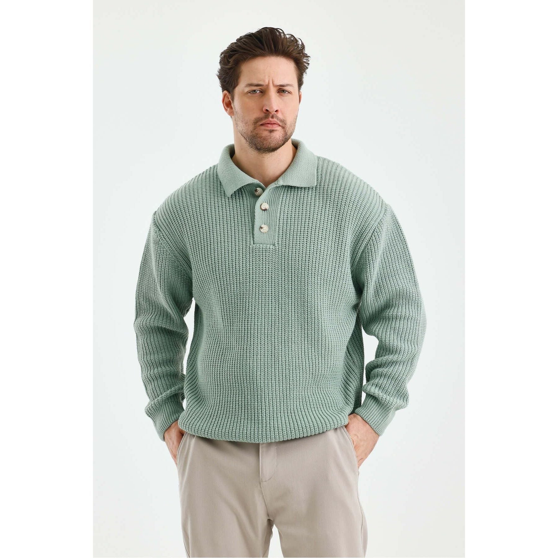 Andrzej™ | Sweter Polo z Dzianiny