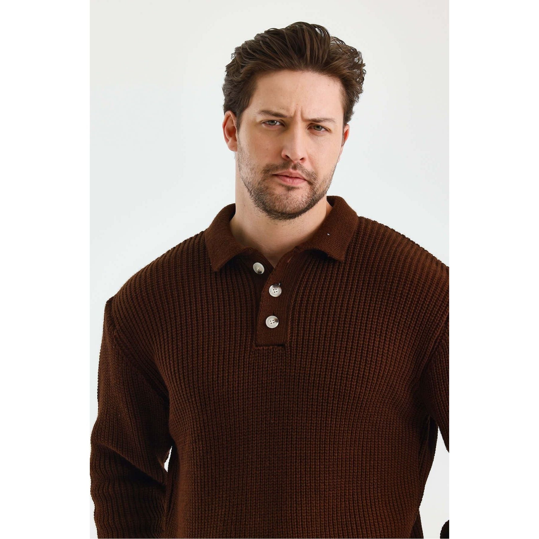 Andrzej™ | Sweter Polo z Dzianiny