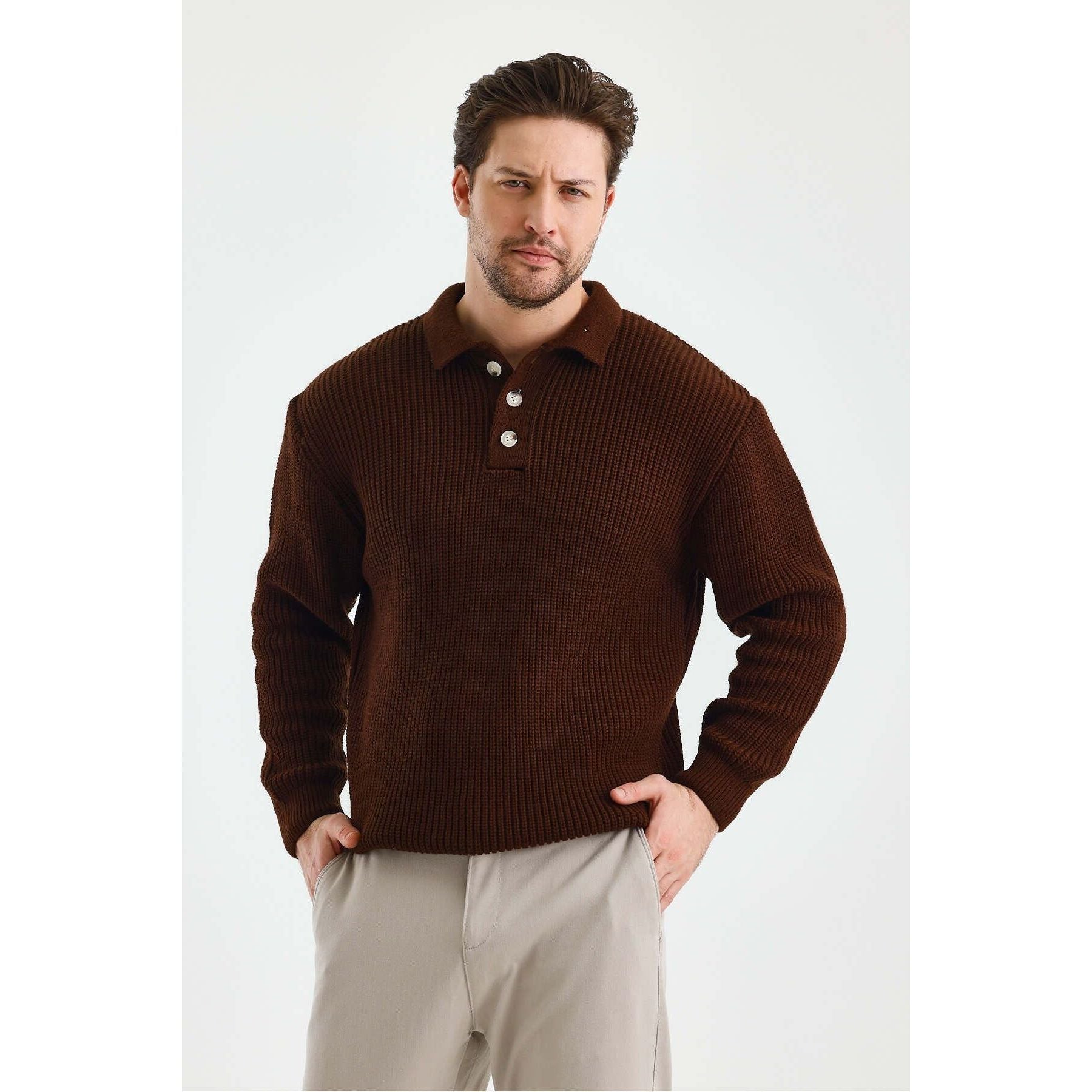 Andrzej™ | Sweter Polo z Dzianiny