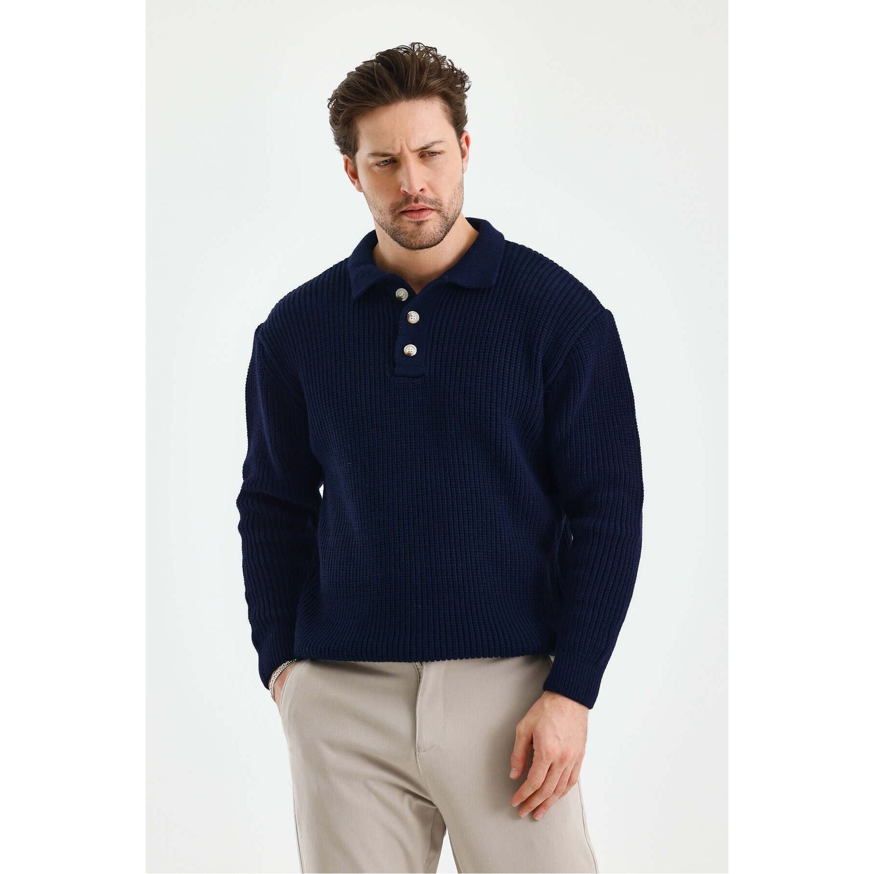 Andrzej™ | Sweter Polo z Dzianiny
