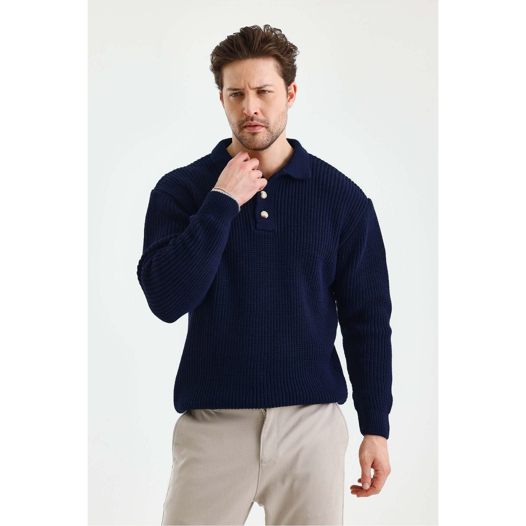 Andrzej™ | Sweter Polo z Dzianiny