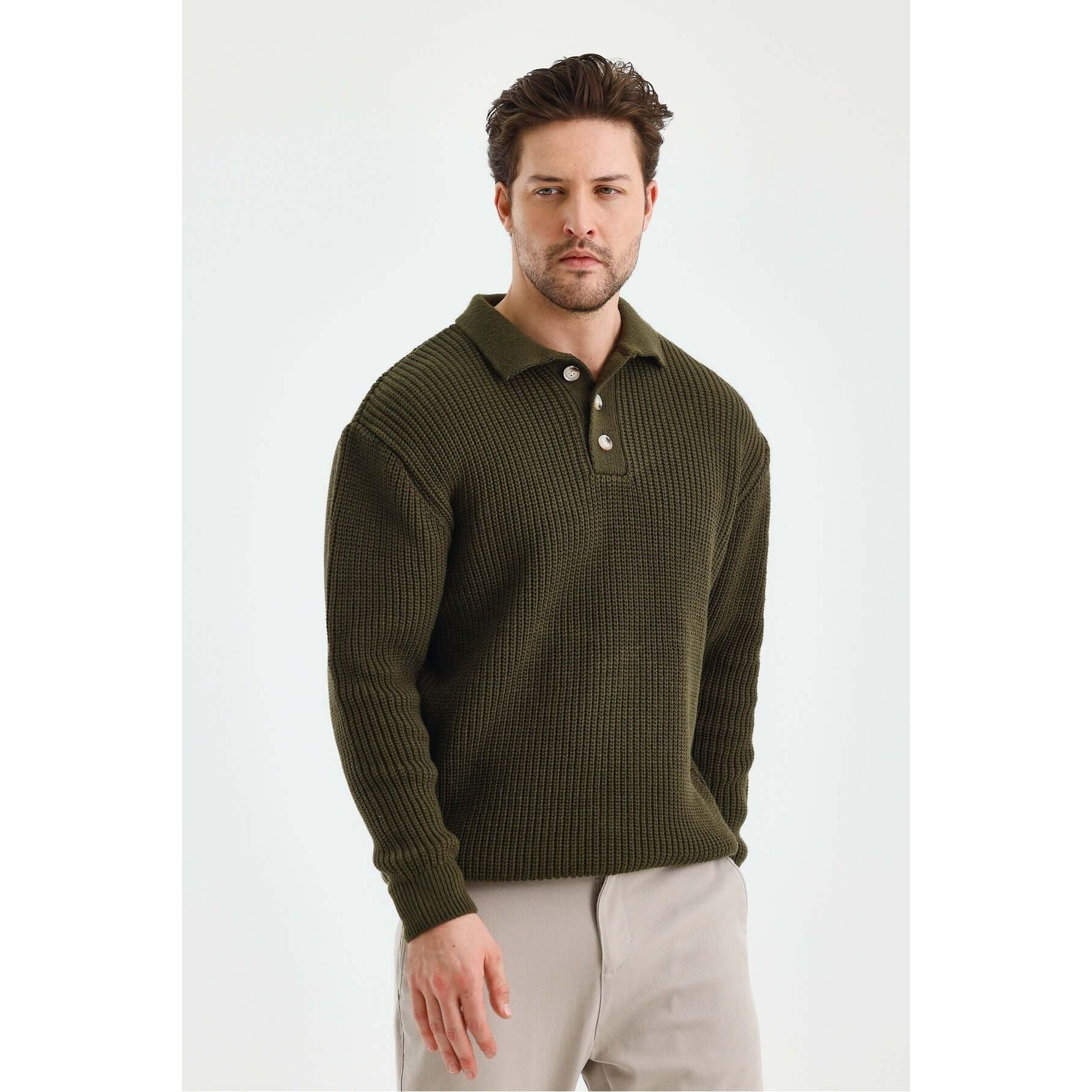 Andrzej™ | Sweter Polo z Dzianiny