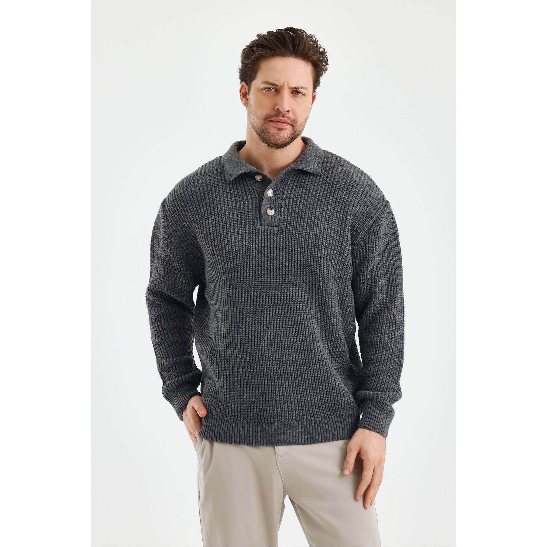 Andrzej™ | Sweter Polo z Dzianiny